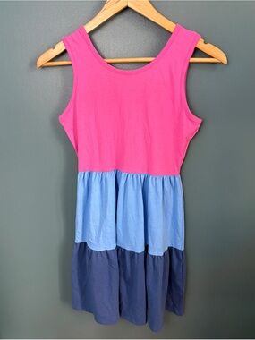 Vineyard Vines Girls Pink & Blue Colorblock Tiered Sleeveless Dress Size L (14)